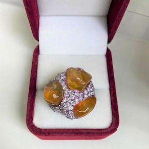60% OFF Special Liquidation Clearance!! Accepting Best Offers!! NWT 23,800 18KT Gold Rare Gorgeous Fancy Diamond Fire Opal Bombe Ring
