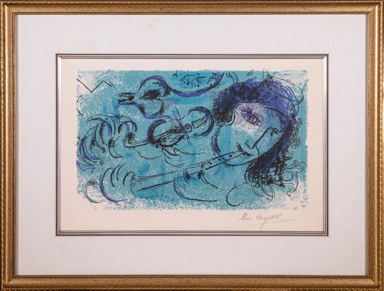 65% OFF Special Liquidation! Accepting Best Offers! 48,000 Beautiful Rare Original MARC CHAGALL Signed and Numbered Lithograph Flute Player