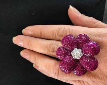 60% OFF Last Call Sample Liquidation Clearance!! Accepting Best Offers! NWT 26,822 Rare Magnificent 18KT Large 15CT Ruby Diamond Flower Ring