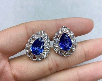 60% Liquidation Clearance! Accepting Best Offers! Brand NWT 85,000 18KT Gold Rare Gorgeous Large Ceylon Sapphire Rose Cut Diamond Earrings