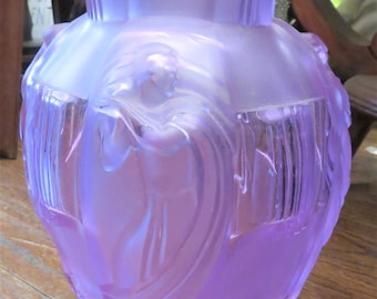 70% Off Liquidation!! Accepting Best Offers! 5,500 Exquisite Estate Art Deco Four Seasons Amethyst Frosted Glass Vase