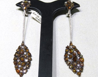 50% OFF Liquidation Clearance!! Accepting Best Offers!! NWT 33,600 Rare 18KT Gold Fancy Orange and Cognac Diamond Dangle Earrings