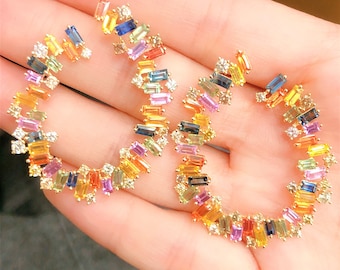 40% OFF Special Liquidation Clearance!! Accepting Best Offers!! NWT 9,679 Rare 18KT Gold 11.50CT Fancy Multi Sapphire Diamond Twist Earrings