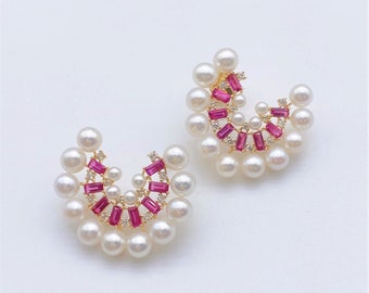 40% OFF Liquidation Clearance! Accepting Best Offers!! NWT 6,919 Rare 18KT Gold Fancy Large Pearl Ruby and Diamond Earrings