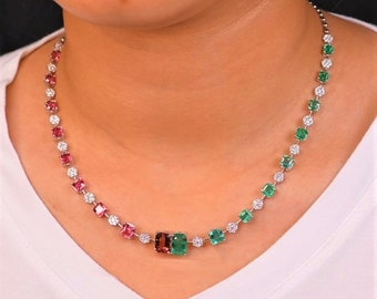 50% Off Liquidation Clearance!! Accepting Best Offers!! NWT 22,500 Rare Gorgeous 18KT Gold Pink Tourmaline Emerald Diamond Necklace