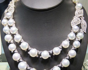 65% OFF Liquidation Clearance!!! NWT 123,400 Rare Gorgeous 18KT Gold Large White South Sea Pearl Diamond 2 Strand Necklace