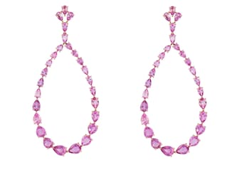 60% KORTING op liquidatieopruiming! De beste aanbiedingen accepteren! NWT 21.000 zeldzame prachtige 18 kt gouden fancy glinsterende roze saffier hangoorbellen