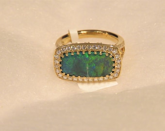 50% Off Special Liquidation Clearance!Accepting Best Offers! NWT 28,000 Gorgeous 18KT Gold Lrg Lightning Ridge Black Opal Diamond Ring
