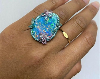 60% Off Liquidation Clearance!!! NWT 28,000 18KT Gold Gorgeous Black Opal Floral Rose Cut Diamond Ring
