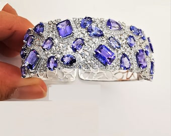 50% Off Special Liquidation Clearance! Accepting Best Offers!! NWT 39,000 Rare 18KT Gold Magnificent Fancy Tanzanite Diamond Bangle Bracelet