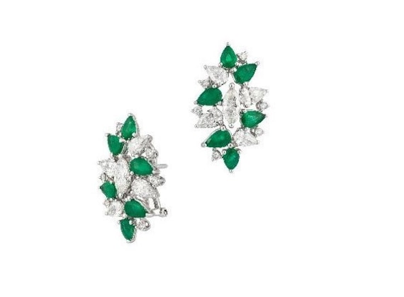 60% Special Liquidation Clearance!!!!! NWT 18,500 Rare 18KT Gold Gorgeous  Fancy Emerald Diamond Cluster Earrings