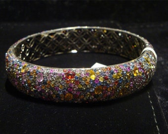 30% OFF Sample Liquidation Clearance! Accepting Best Offers NWT 4,800 Gorgeous Fancy Glittering Fancy Rainbow Sapphire Bangle Bracelet