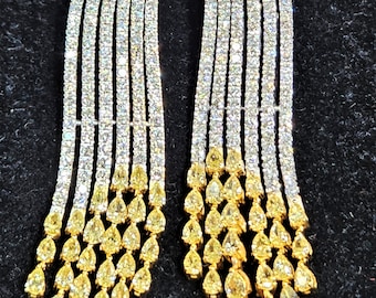 60% Off Liquidation Clearance!! NWT 36,000 Rare Gold 12CT Fancy Gorgeous Glittering Yellow Diamond White Diamond Fringe Dangle Earrings