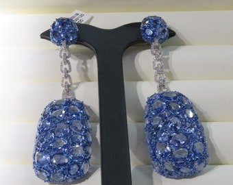 60% Special Liquidation Clearance!!!  NWT 83,200 18KT Rare Fancy 85CT Sliced Blue Sapphire Diamond Dangle Earrings