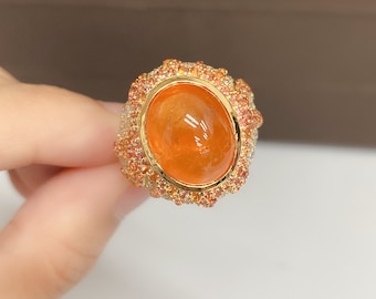 50% Off Special Liquidation Clearance! Accepting Best Offers!! NWT 9,789 Rare 18KT Rare Fancy Mandarin Garnet Orange Sapphire Diamond Ring