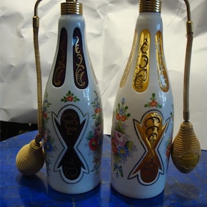 70% Off Liquidation Clearance!!! 5,500 Rare Pair of Antique Bohemian Amethyst Yellow Moser Perfume Bottles Bergdorf Goodman