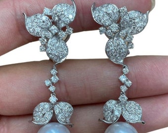 50% OFF Emergency Liquidation Clearance!! NWT 24,000 Rare 18KT Gold South Sea Pearl White Pearl Diamond Dangle Drop Earrings