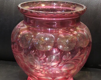 50% Off Liquidation Clearance!! Accepting Best Offers! 1,500 Rare Large Empire Style Diamond Cut Etched Cranberry Red Crystal Multi Use Vase