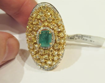 60% Off Emergency Liquidation!! Accepting Best Offers!! NWT 32,800 Rare 18KT Gold Glittering Rose Cut Fancy Yellow Diamond Emerald Ring