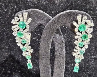 50% Off Liquidation Clearance! Accepting Best Offers! NWT 30,000 Rare White Gold Gorgeous Fancy 12.50CT Emerald Diamond Dangle Earrings