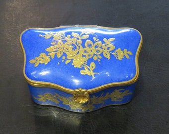 Liquidación Clearance!! Exquisita caja de joyería de limusinas de bronce cobalto estilo sevres florales franceses!!!
