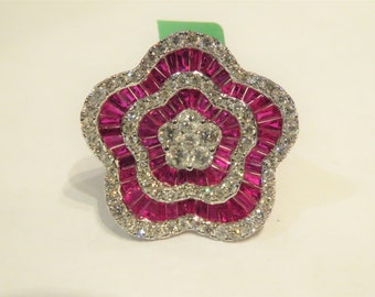 60% OFF Last Call Sample Liquidation Clearance!! NWT 22,952 18KT Gold Large 11CT Gorgeous Fancy Ruby Diamond Flower Floral Ring