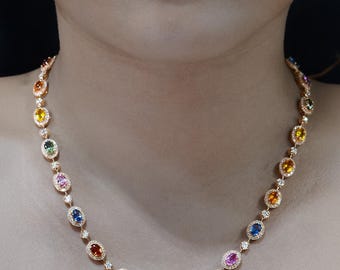 60% Off Liquidation Clearance!! Accepting Best Offers!! NWT 27,500 Rare Gorgeous 18KT Gold Fancy Rainbow Sapphire Diamond Strand Necklace