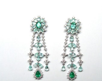 60% Off Liquidation Clearance Sale!!!! NWT 28,600 Rare 18KT Gold Gorgeous Large Fancy Paraiba Emerald Diamond Dangle Earrings