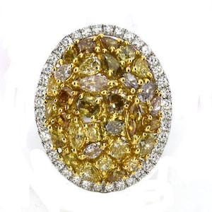 ¡60 % de descuento en liquidación de emergencia! ¡Aceptamos las mejores ofertas! Anillo de oro de 18 kt con diamantes color coñac amarillos de 4,20 ct, NWT 23 869