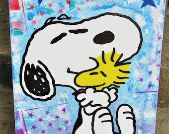 40% Off Super Liquidation! Accepting Best Offers! 4,500 Rare Deluxe Original Mixed Media Jozza Snoopy Woodstock Painting on Canvas