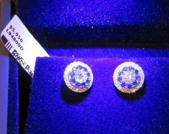 60% OFF Last Call Holiday Clearance! NWT 5,950 Rare important 14KT Gold Gorgeous Fancy Diamond Sapphire Deco Style Stud Earrings