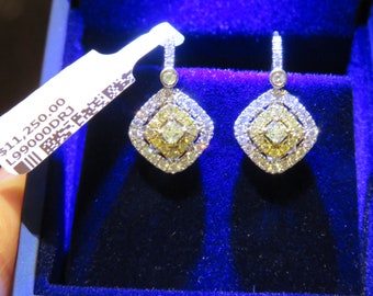 60% OFF Holiday Clearance! NWT 11,250 Rare 18KT Gold Fancy Glittering Yellow Diamond and White Diamond Dangle Earrings