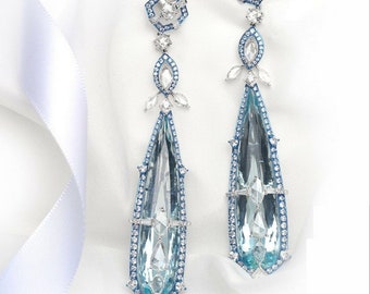 60% OFF Liquidation Clearance!! Accepting Best Offers!! NWT 60,000 Rare 18KT Gold 50CT Fancy Aquamarine Rose Cut Diamond Dangle Earrings