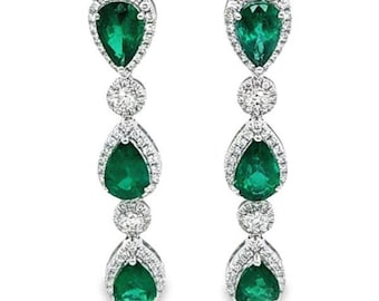 60% OFF Special Liquidation Sample Clearance! Accepting Best offers!!! NWT 73,735 18KT Gold Gorgeous Fancy Emerald Diamond Dangle Earrings