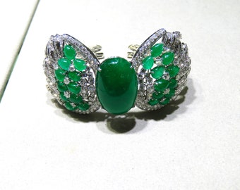 Liquidation Clearance!!!!! NWT 110,000 Rare 18KT Gold Gorgeous Large Fancy Emerald and Diamond Cuff Bangle Bracelet