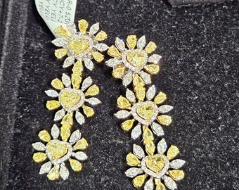 50% Off Special Liquidation Clearance! Accepting Best Offers!! NWT 55,000 Rare Fancy Glittering Yellow Diamond Heart Diamond Dangle Earrings