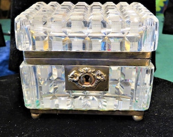 50% Off Liquidation Clearance! Accepting Best Offers! 4,500 19th C Baccarat Style Heavy Hand Cut French Clear Crystal Glass Bronze Mount Box