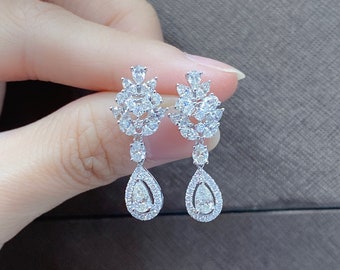 50% OFF Liquidation Clearance!! Accepting Best Offers!! NWT 11,599 Rare 18KT Gold 3CT Fancy Design Large Diamond Cluster Dangle Earrings