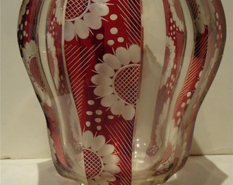 50% Off Liquidation Clearance!! Accepting Best Offers!! 5,500 Important Heavy 19th C French Glass Bohemian Ruby Red Stenciled Floral Vase