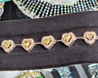 50% Off Special Liquidation Clearance!! Accepting Best Offers!! NWT 49,500 Rare Fancy Glittering Yellow Diamond Heart Tennis Bracelet