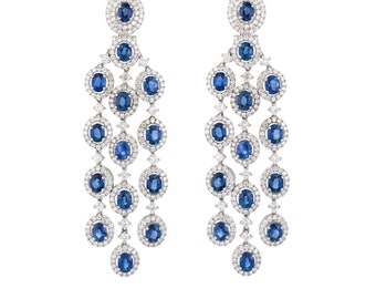 60% OFF Liquidation Clearance!!! NWT 36,000 Rare 18KT Gold Fancy Large Magnificent Blue Sapphire Diamond Dangle Chandelier Earrings