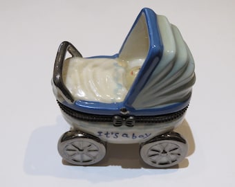 40% Off Clearance! Accepting Best Offers!! 350 Exquisite Rare Limoges Style Baby boy Stroller Treasure Trinket Jewelry Box