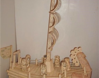 70% Clearance!!! Accepting Best offers!! 3500 Impressive Estate Hand Carved Bone Boat 7 Happy Gods W/ Cabachon Stones!!
