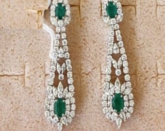 50% Off Special Liquidation Clearance!! Accepting Best Offers!! NWT 48,000 18KT Gold Gorgeous Fancy Cut Emerald and Diamond Dangle Earrings