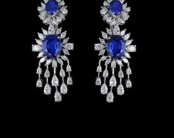 Special Liquidation Clearance!!!! NWT 62,500 Rare Magnificent White Gold Large 20CT Blue Sapphire Diamond Earrings