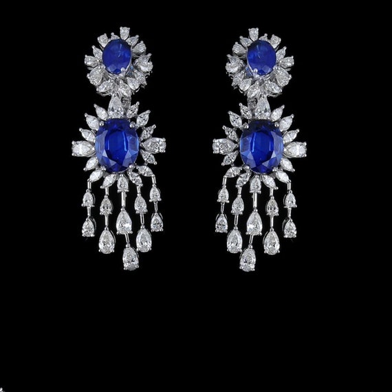 Special Liquidation Clearance!!!! NWT 62,500 Rare Magnificent White Gold Large 20CT Blue Sapphire Diamond Earrings