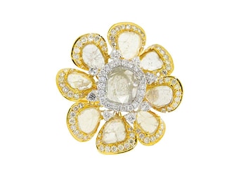 60% OFF Special Sample Clearance!!! NWT 25,000 Rare Magnificent 18KT Gold Lrg FANCY Yellow Diamond White Diamond Floral Flower Ring