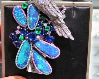 50% Off Liquidation Clearance!!! Accepting Best Offers!! NWT 46,800 18KT Gold Gorgeous Large Fancy Australian Black Opal Diamond Brooch