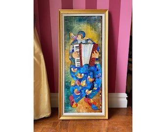60% Liquidation Clearance! Accepting Best Offers!! 25,000 Rare Original Deluxe Oil on Canvas with 24KT Gold Leaf Musical Dorit Levi Painting