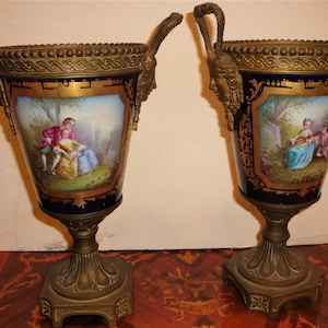 Liquidation Clearance! 7,500 Exquisite Museum Quality 19THC Pair Sevres Porcelain Cobalt Blue Bronze Vases Urns
